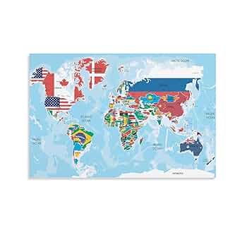 Amazon.co.jp: 世界地図シール国旗ポスターキャンバスアート